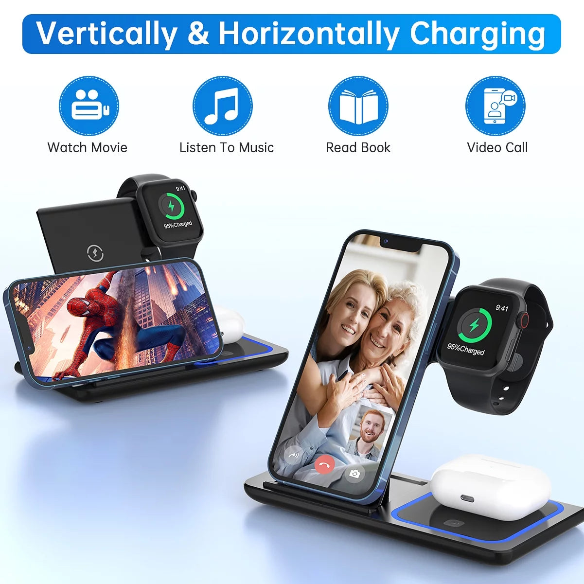 "✨ Charge in Style! 🚀 3-in-1 Wireless Charging Station for iPhone 15/14/13/12/11 Pro Max, Apple Watch, & AirPods! Fast 18W Power & Includes QC3.0 Adapter! 🔋 #WirelessCharging #TechGoals"