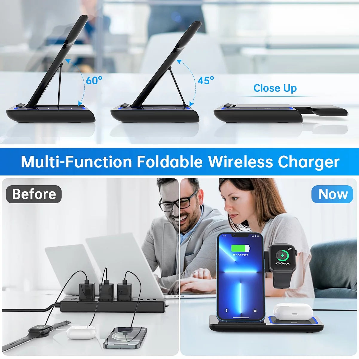 "✨ Charge in Style! 🚀 3-in-1 Wireless Charging Station for iPhone 15/14/13/12/11 Pro Max, Apple Watch, & AirPods! Fast 18W Power & Includes QC3.0 Adapter! 🔋 #WirelessCharging #TechGoals"