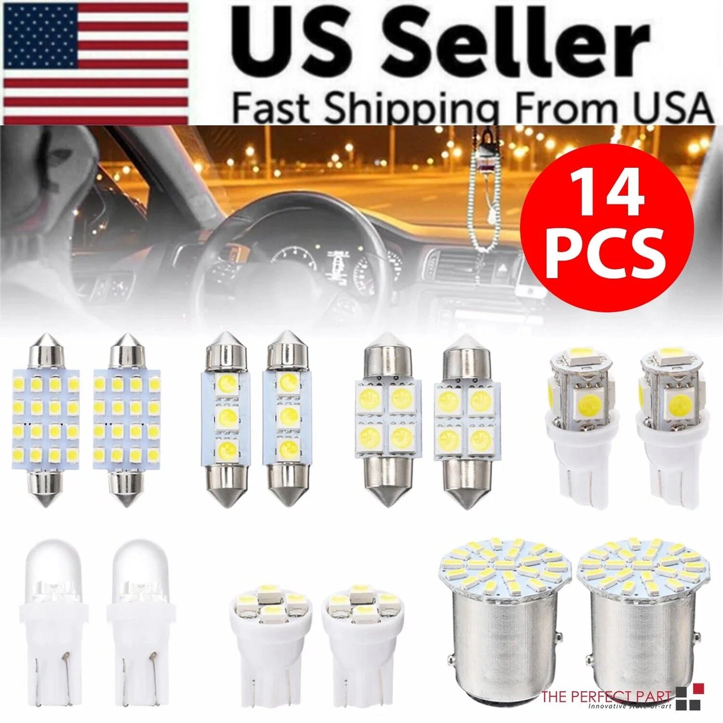 14Pcs T10 36Mm LED Interior Car Accessories Kit Map Dome License Plate Lights