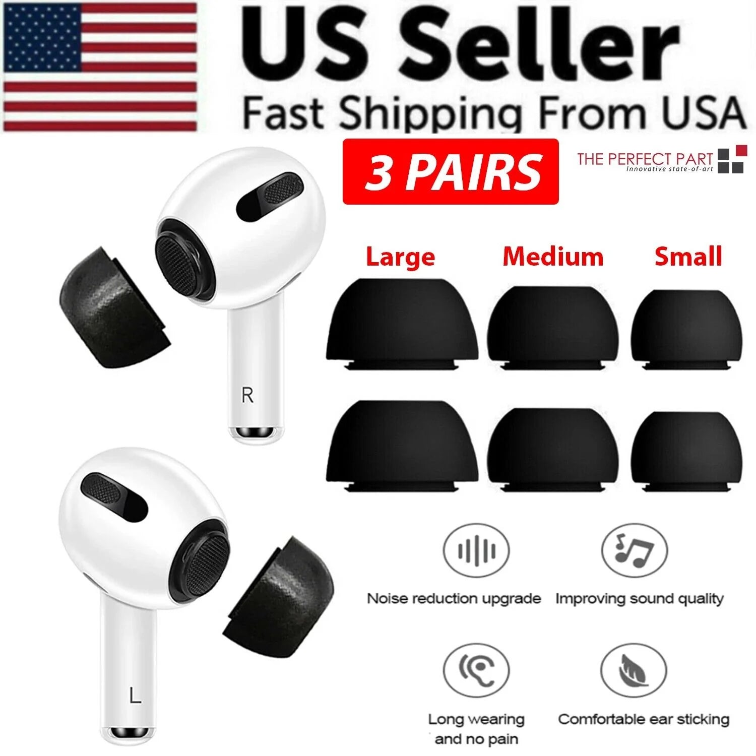 Replacement Ear Tips for Apple Airpods Pro Memory Foam Tips Airpod Pro - 3 Pairs