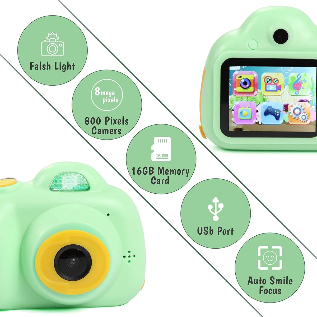 IQ Toys Digital Camera for Kids - Capture, Record, Play, and Have Fun! Includes 16GB SD Card, USB Cable, Card Reader, and Wearable Necklace