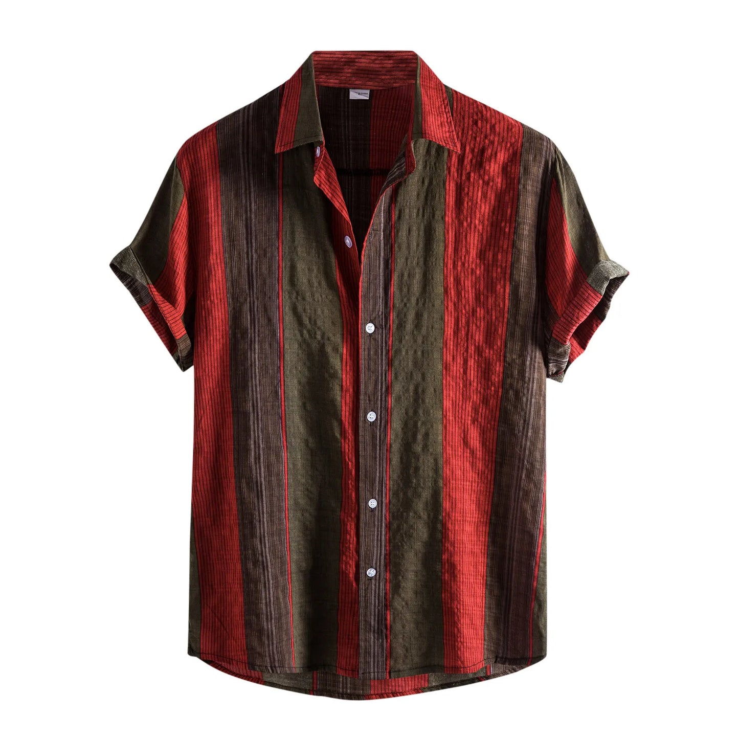 2021 New Men'S Shirt Casual Contrast Stripe Shirt Short Sleeve Button Turn-Down Collar Red Shirt Cardigan Гавайская Рубашка