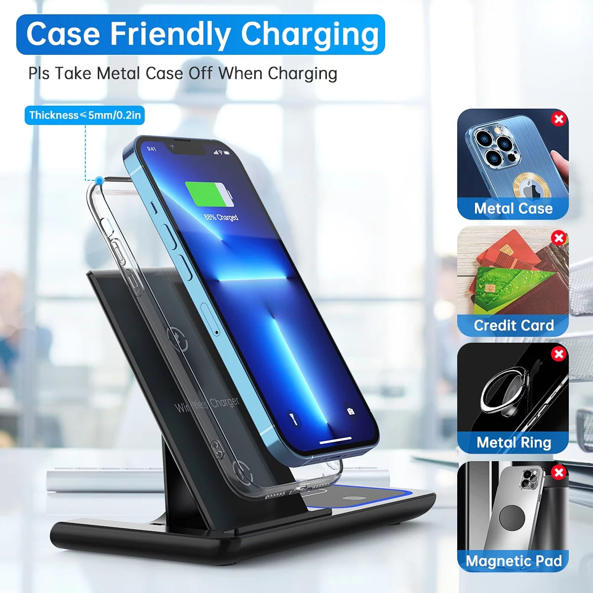 "✨ Charge in Style! 🚀 3-in-1 Wireless Charging Station for iPhone 15/14/13/12/11 Pro Max, Apple Watch, & AirPods! Fast 18W Power & Includes QC3.0 Adapter! 🔋 #WirelessCharging #TechGoals"