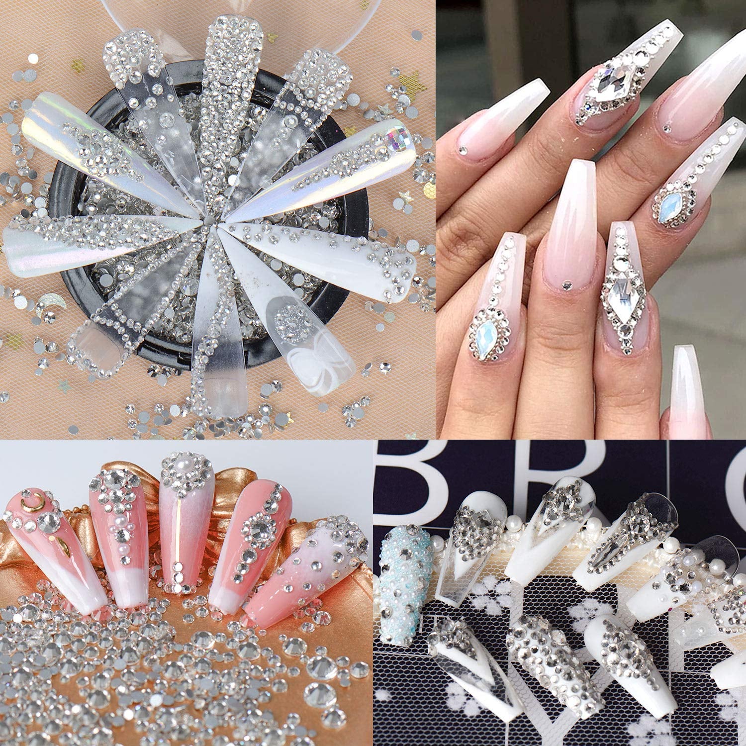 1840Pcs Clear Crystal Nail Rhinestones Set Nail Art Rhinestone Nail Art Gems 9K Clear Class Multi-Shape Flat Back Transparent Nail Jewels for Nail DIY Crafts Makeup