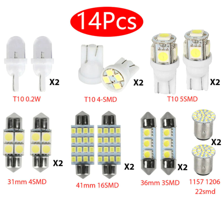 14Pcs T10 36Mm LED Interior Car Accessories Kit Map Dome License Plate Lights