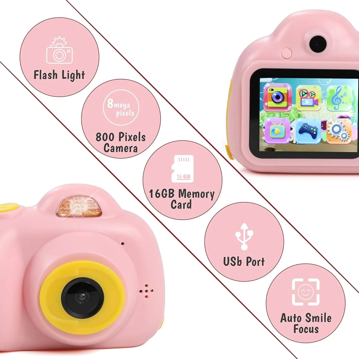 IQ Toys Digital Camera for Kids - Capture, Record, Play, and Have Fun! Includes 16GB SD Card, USB Cable, Card Reader, and Wearable Necklace