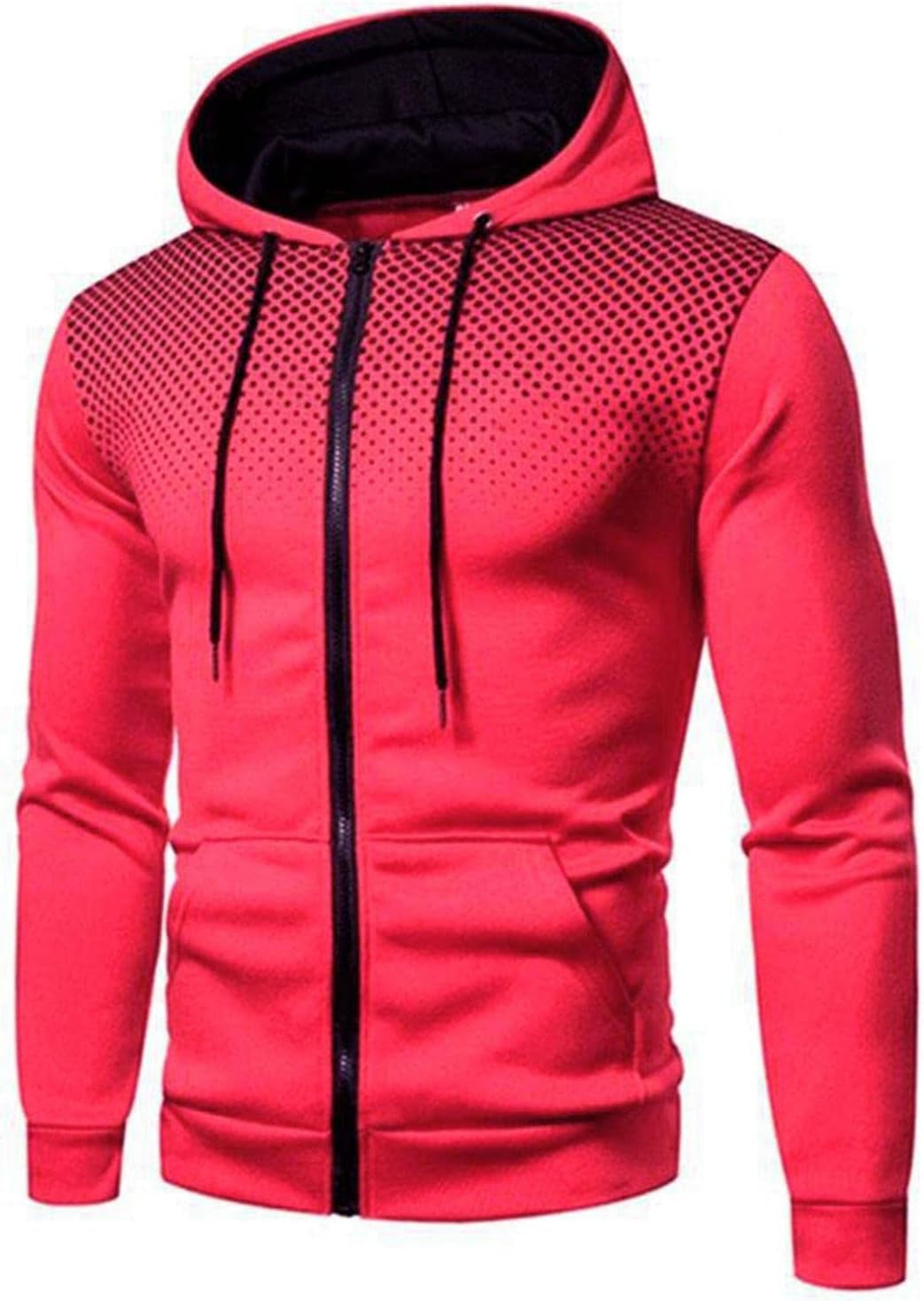 Hoodies for Men,Men'S Zip up Color Block Polka Dot Hoodies Full Zipper Slim Front Pocket Long Sleeve Hooded Sweatshirt