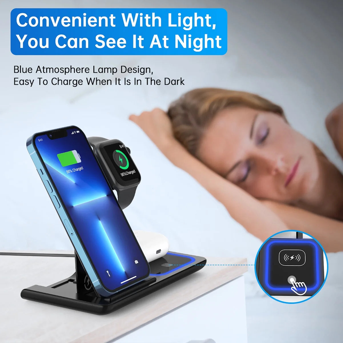 "✨ Charge in Style! 🚀 3-in-1 Wireless Charging Station for iPhone 15/14/13/12/11 Pro Max, Apple Watch, & AirPods! Fast 18W Power & Includes QC3.0 Adapter! 🔋 #WirelessCharging #TechGoals"