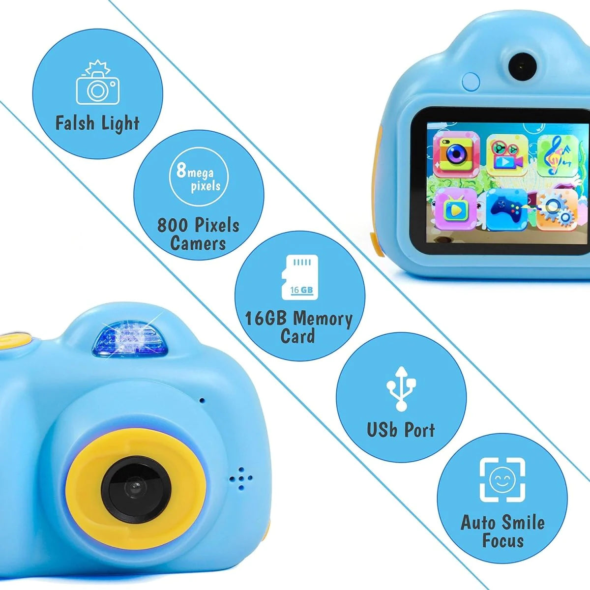 IQ Toys Digital Camera for Kids - Capture, Record, Play, and Have Fun! Includes 16GB SD Card, USB Cable, Card Reader, and Wearable Necklace