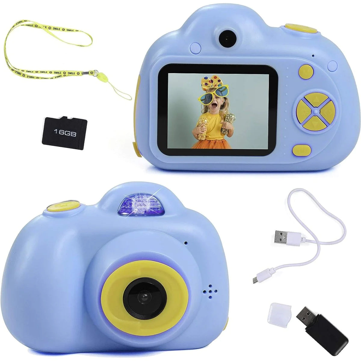 IQ Toys Digital Camera for Kids - Capture, Record, Play, and Have Fun! Includes 16GB SD Card, USB Cable, Card Reader, and Wearable Necklace