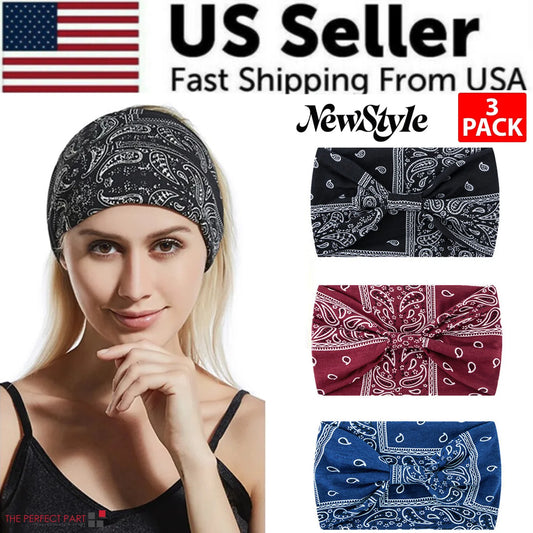 3PCS Boho Headbands Leopard Hair Bands Knotted Turban Wraps Stripe Cloth Elegant